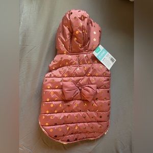 Pink polka dot dog coat with hood, size medium, never been worn with tags